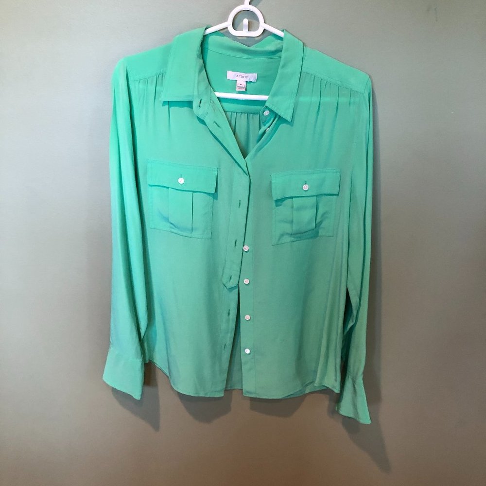 J. Crew Lime Green silk long sleeve blouse